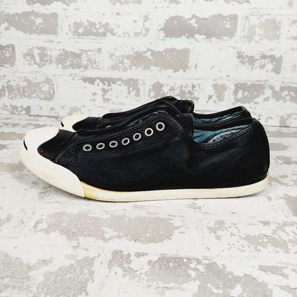 Converse Jack Purcell Unisex Black Leather Slip On Sneakers O84 - Picture 1 of 11